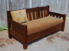 Stickley Brothers large settle with comfortable canted back and large through tenons